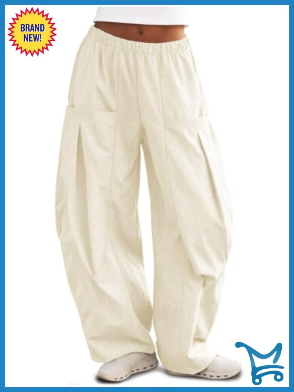 Womens Wide Leg Cargo Parachute Pants High Waist Elastic Y2K